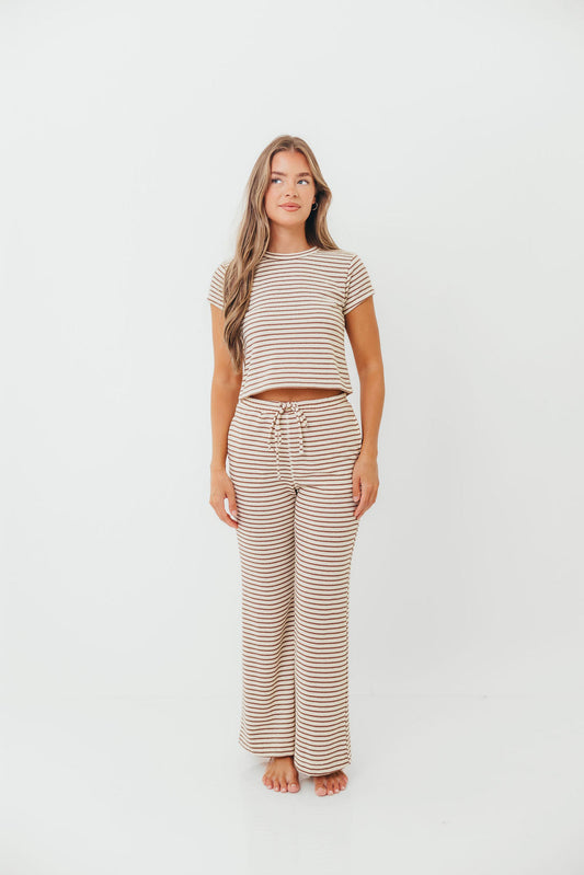 Find Your Soft Striped Flare Top and Pants Set in Cream Mocha